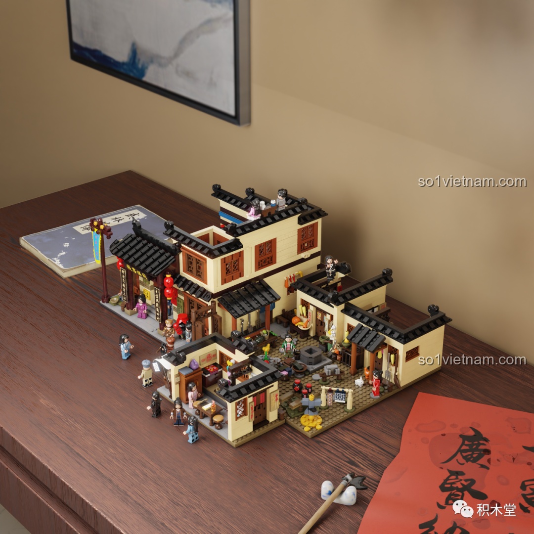 Toàn cảnh bộ xếp hình Khách Điếm Đồng Phúc - Sân Sau Pantasy 86221 sau khi hoàn thành, một món đồ chơi mô hình tuyệt vời cho bé.