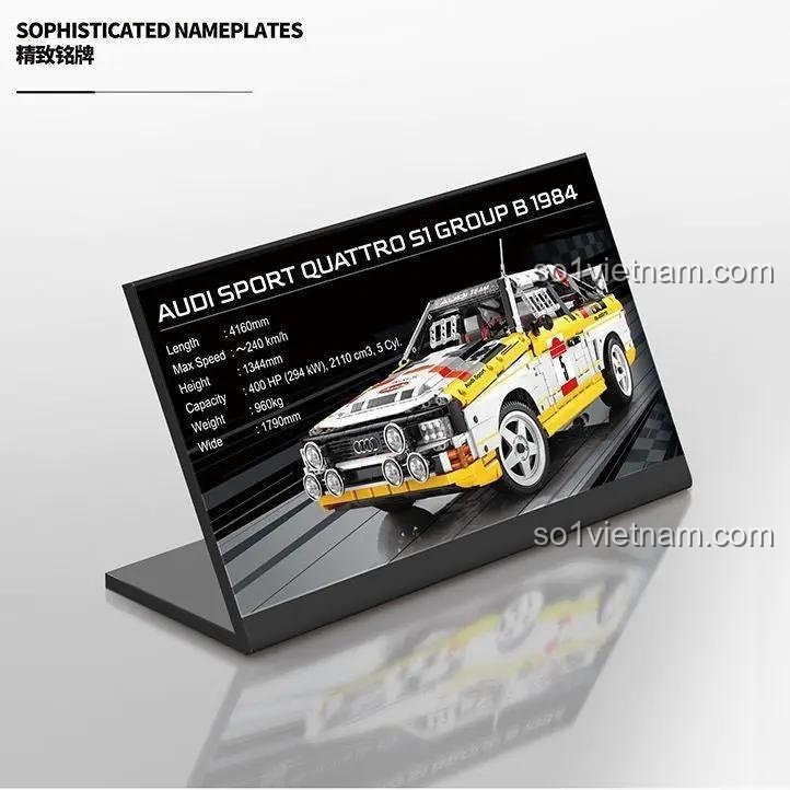 Bảng thông số kỹ thuật đi kèm bộ xếp hình YC-23043 Mô hình Audi Sport Quattro S1 1984, chất lượng cao.