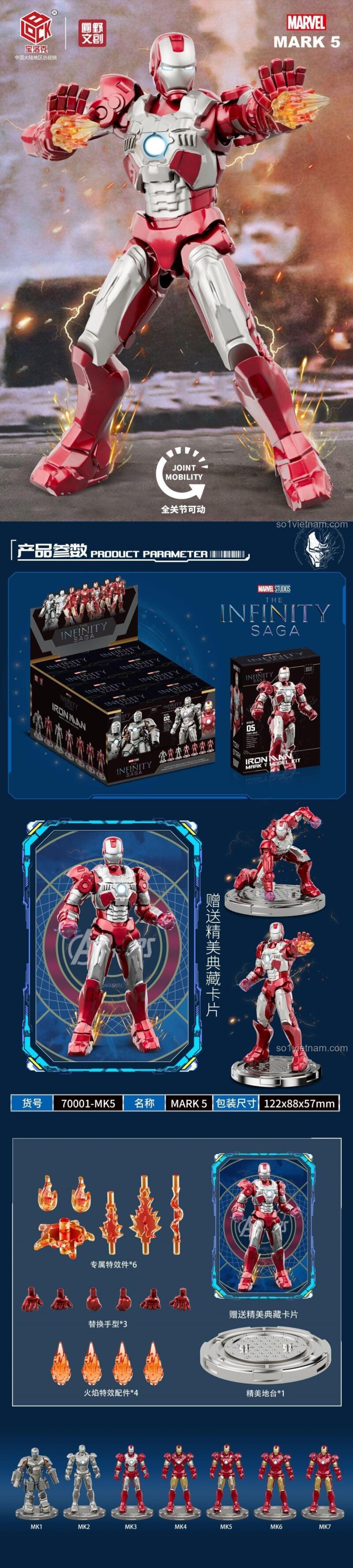 Bộ đồ chơi Iron Man Mark 5, Siêu anh hùng Marvel, 7 mẫu Iron Man độc đáo, Con trai 14 tuổi, Lắp ghép Iron Man Mark 5, Chất lượng cao, Giá tốt