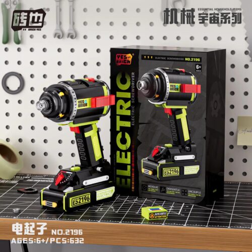 Hộp sản phẩm Máy Vặn Vít Điện Tử Brick Yes 2196 với 632 mảnh ghép, phù hợp cho bé 6+ tuổi