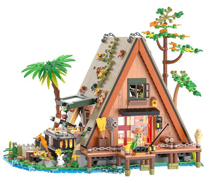 Bộ lắp ghép Ngôi nhà gỗ trong rừng 砖也/唯乐创想 6028, mô hình kiến trúc mộc mạc với đèn LED, 1486 mảnh, độ tuổi 6+