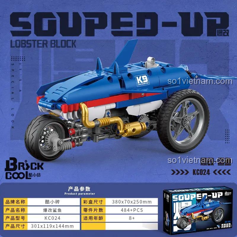 Đồ chơi mô hình KC024 BrickCool, xe cá mập độ với thông số chi tiết, phù hợp bé trai 8 tuổi, chất lượng cao