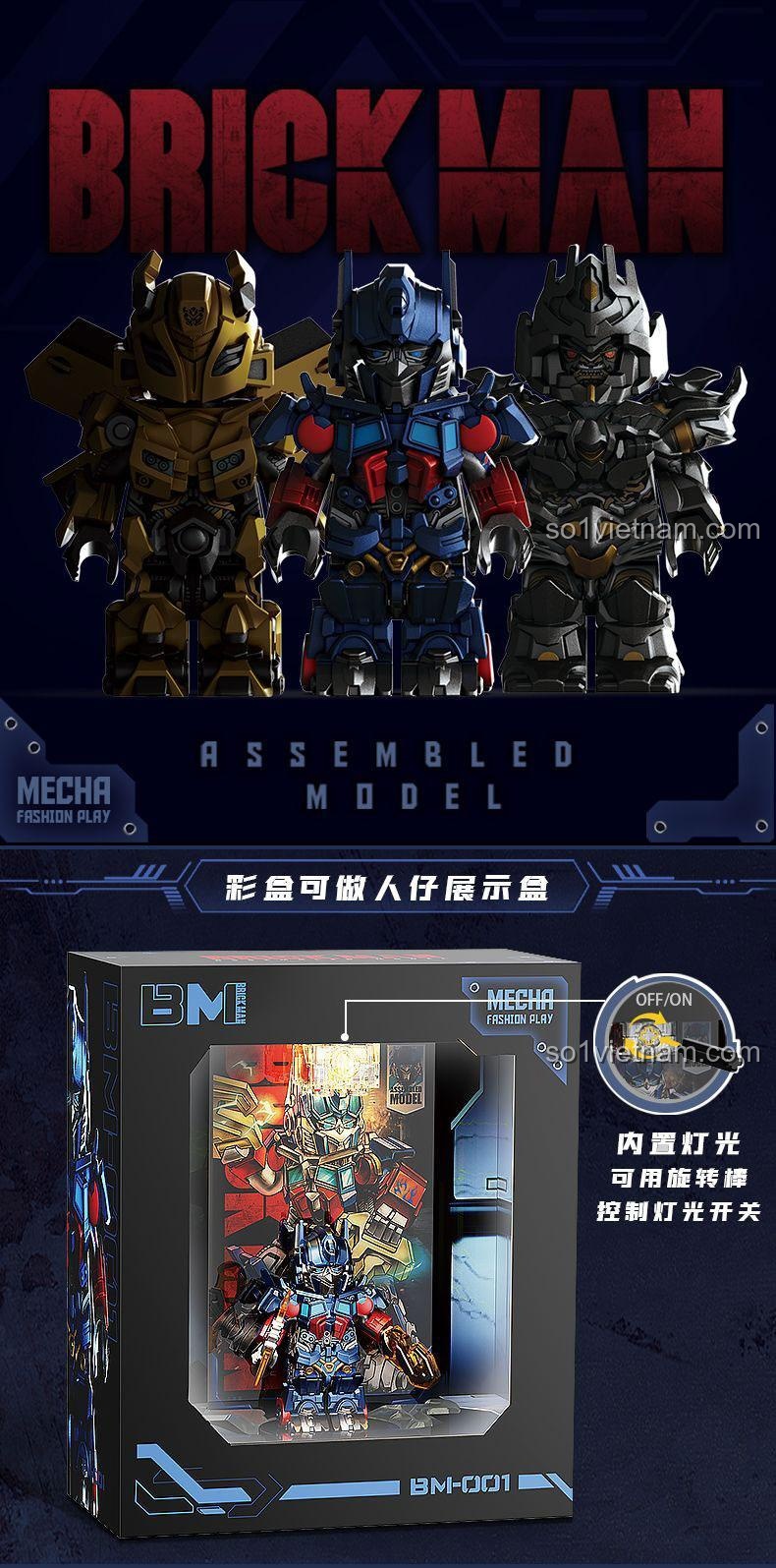 đồ chơi mô hình BM001 BrickMan Optimus Prime cùng các minifigure khác, chất lượng tốt, giá rẻ cho bé trai 8 tuổi.
