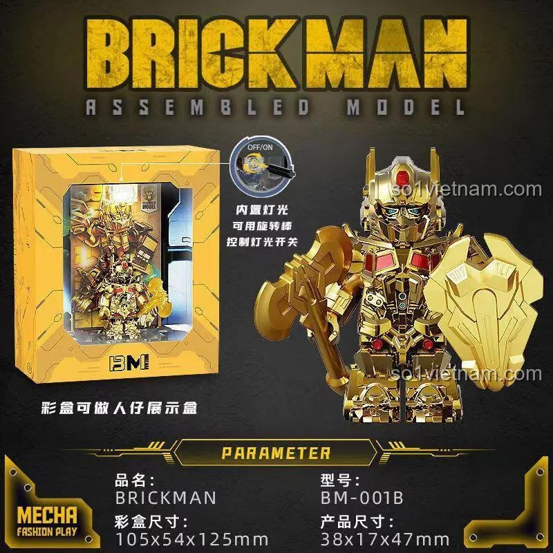 Hộp bộ lắp ghép BM001 BrickMan Người máy Optimus Prime phiên bản vàng, có đèn LED, chất lượng cao, giá trị tốt.
