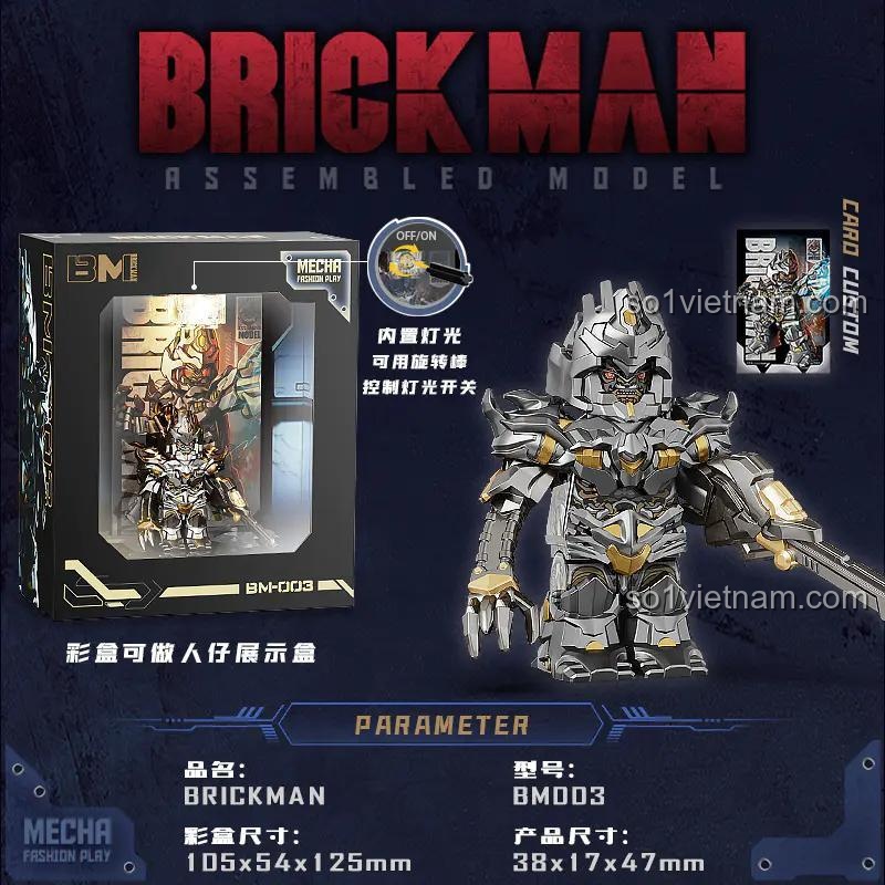 Bộ đồ chơi Mô hình Megatron BrickMan BM003 hiển thị kích thước, có đèn LED, phù hợp bé trai 6 tuổi, giá rẻ.