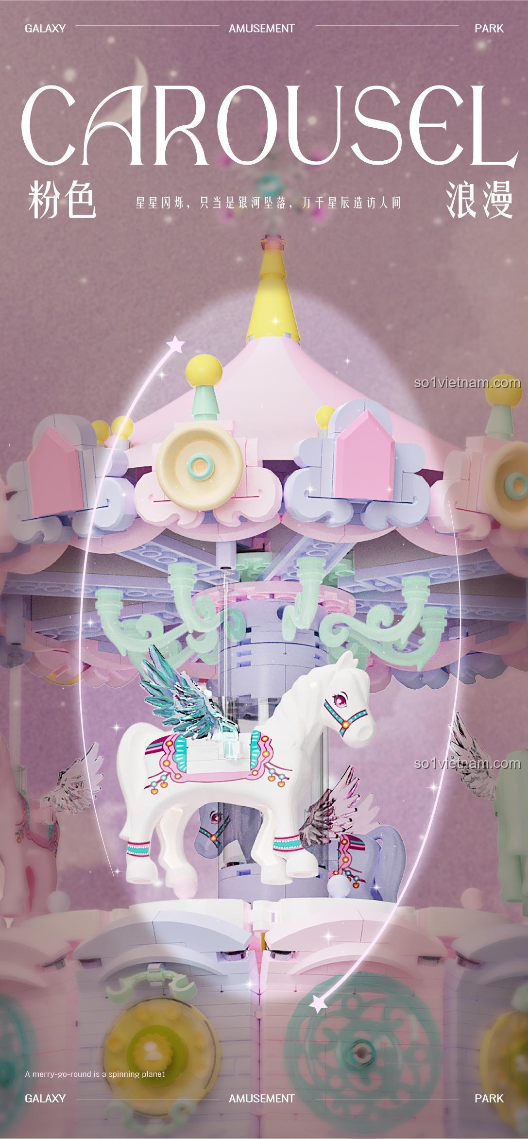 Quảng cáo Dream Carousel Music Box 3008 BrickSo - Hộp nhạc mơ mộng, Vòng quay ngựa lấp lánh, Đồ chơi xếp hình cho bé gái 6 tuổi