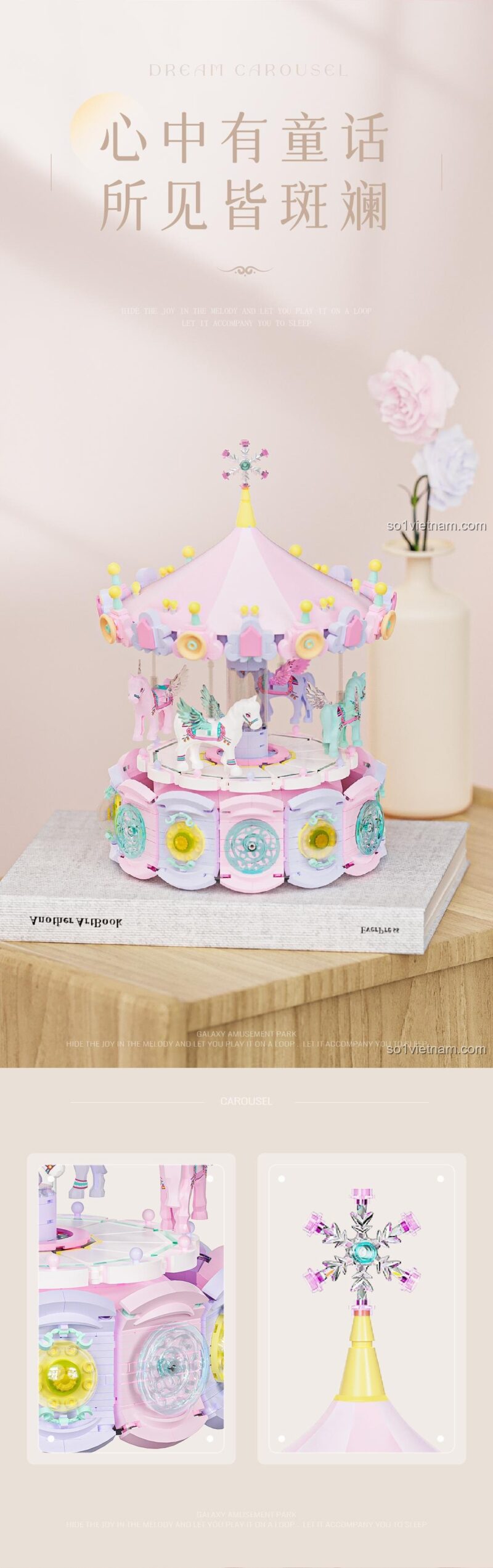 Quảng cáo Dream Carousel Music Box 3008 BrickSo - Hộp nhạc mơ mộng, Vòng quay ngựa lấp lánh, Đồ chơi xếp hình cho bé gái 6 tuổi