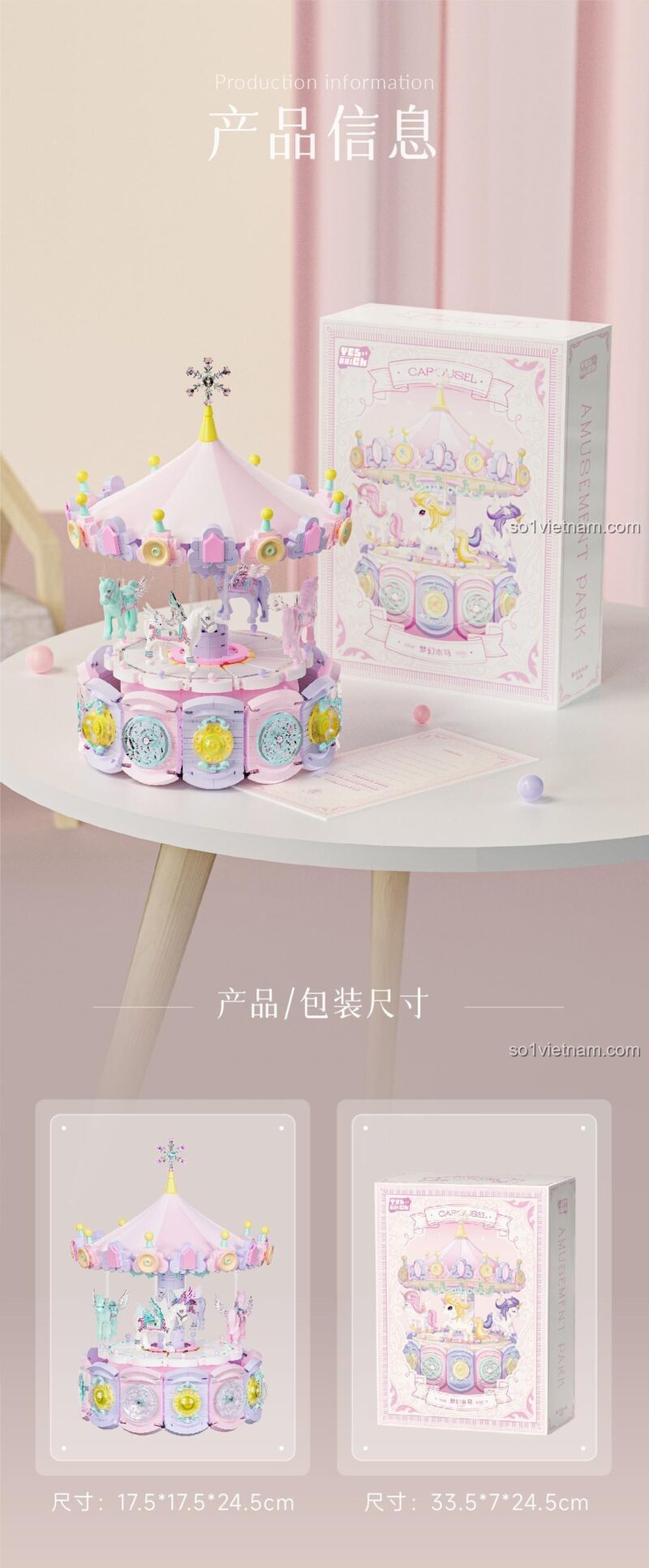 Quảng cáo Dream Carousel Music Box 3008 BrickSo - Hộp nhạc mơ mộng, Vòng quay ngựa lấp lánh, Đồ chơi xếp hình cho bé gái 6 tuổi