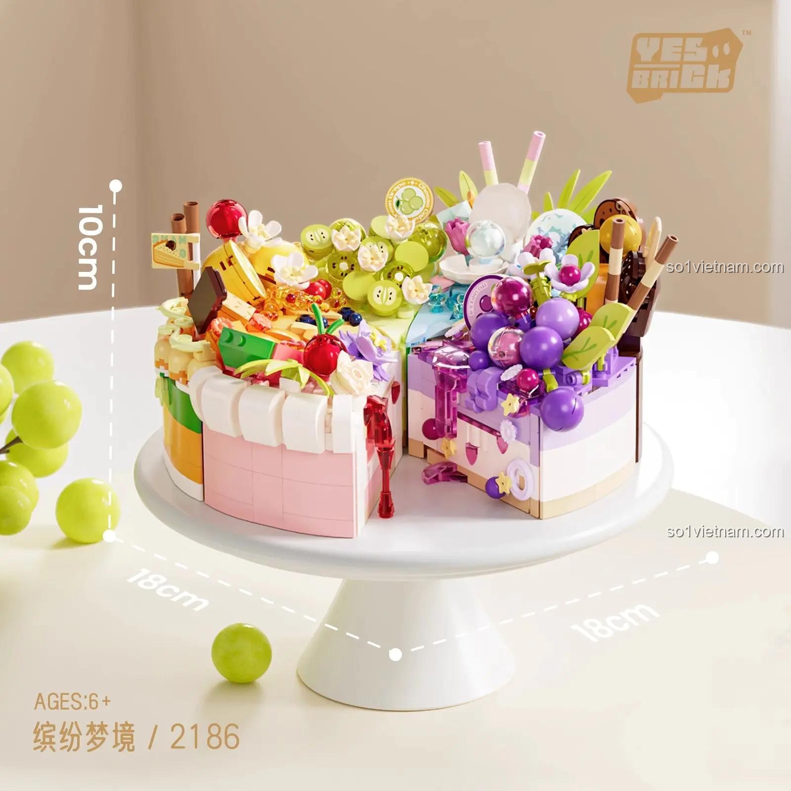 Bộ lắp ghép Brickyou 2186 Bánh Ngọt Mơ Màng - Kích thước mô hình, đồ chơi xếp hình cho bé gái 6 tuổi, mô hình bánh ngọt sáng tạo, 2312 mảnh ghép, kích thước 18x18x10cm