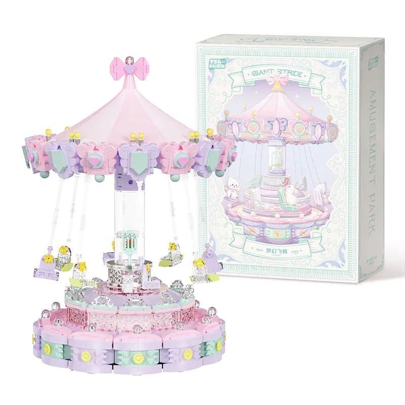 Mô hình Nhạc nước Cầu Trượt Bay Mộng Mơ 1688 mảnh, độ tuổi 6+, màu hồng tím trắng xanh lá, có nhạc, có thể xoay tròn, công viên giải trí, đồ chơi giáo dục, đồ chơi sáng tạo, giá tốt