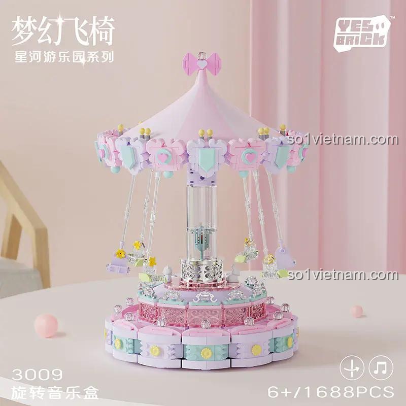 Mô hình Nhạc nước Cầu Trượt Bay Mộng Mơ 1688 mảnh, độ tuổi 6+, màu hồng tím trắng xanh lá, có nhạc, có thể xoay tròn, công viên giải trí, đồ chơi giáo dục, đồ chơi sáng tạo, giá tốt