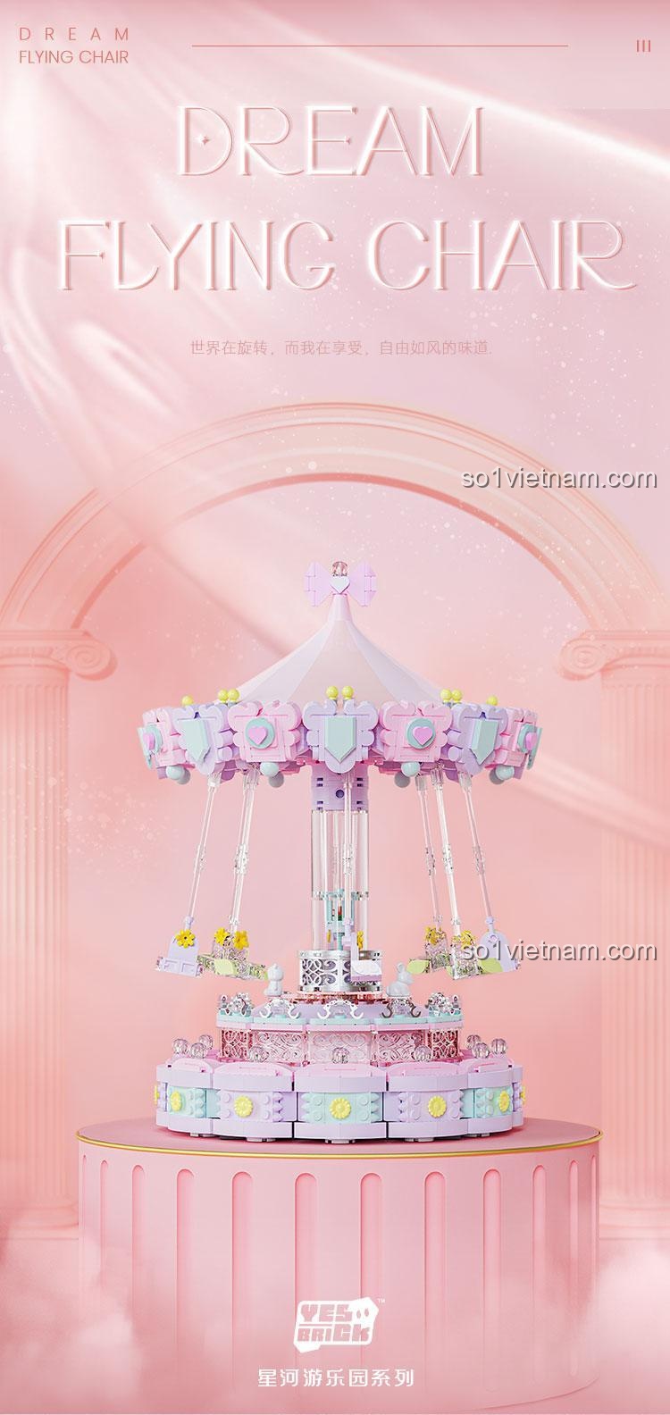 Mô hình Nhạc nước Cầu Trượt Bay Mộng Mơ 1688 mảnh, độ tuổi 6+, màu hồng tím trắng xanh lá, có nhạc, có thể xoay tròn, công viên giải trí, đồ chơi giáo dục, đồ chơi sáng tạo, giá tốt