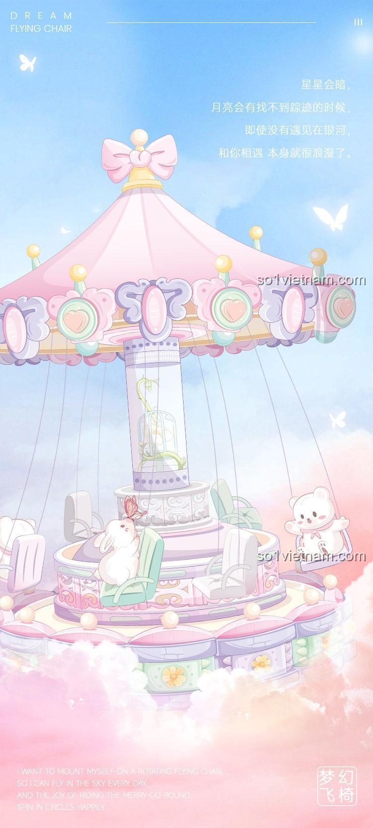 Mô hình Nhạc nước Cầu Trượt Bay Mộng Mơ 1688 mảnh, độ tuổi 6+, màu hồng tím trắng xanh lá, có nhạc, có thể xoay tròn, công viên giải trí, đồ chơi giáo dục, đồ chơi sáng tạo, giá tốt