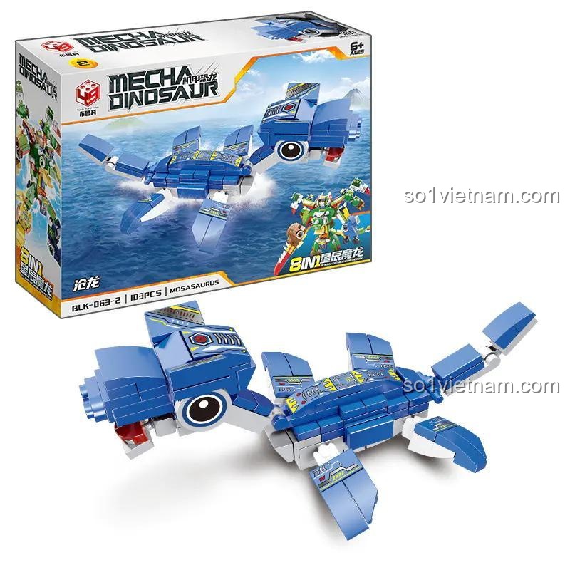 Bộ lắp ghép Brukko BLK-063 Mecha Dinosaur Mosasaurus máy 831 mảnh cho bé trai 6 tuổi