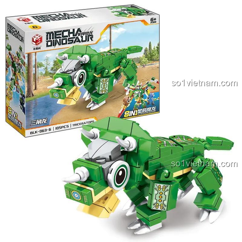 Kit đồ chơi Brukko BLK-063 Mecha Dinosaur Triceratops máy 831 mảnh cho bé trai 6 tuổi