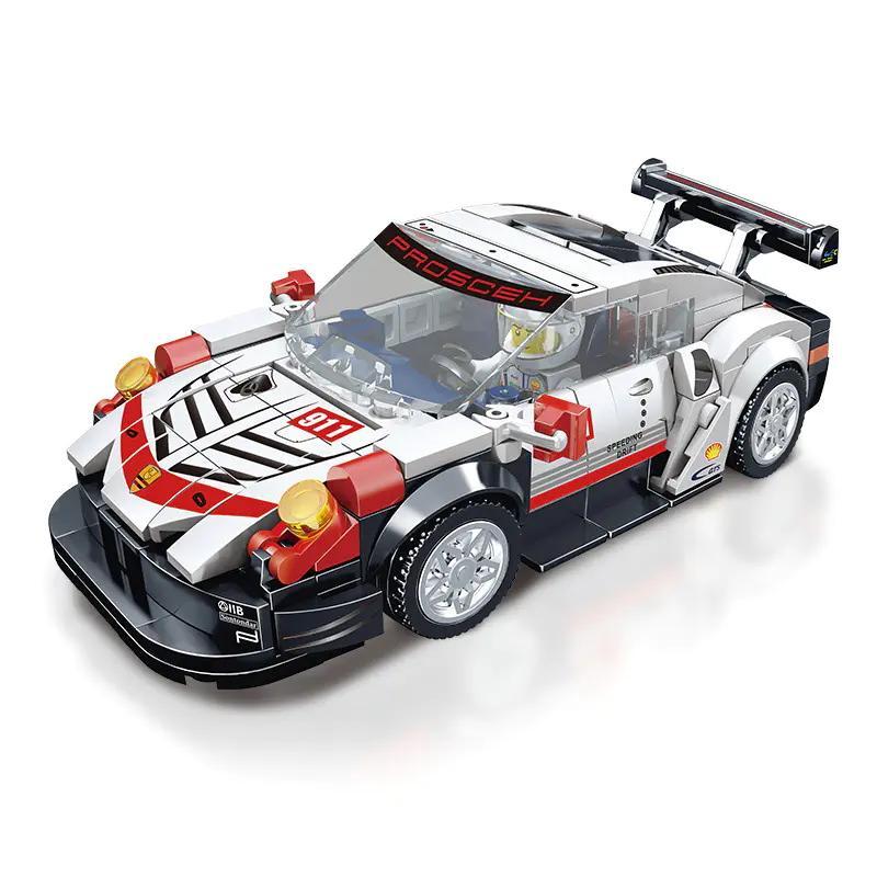 Mô hình xe đua Porsche 911 Brukko BLK-065 màu trắng đỏ, có minifigure
