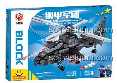Hộp đựng đồ chơi lắp ghép Trực thăng vũ trang Z-19 Brukko BLK-098, 566 chi tiết, độ tuổi 6+, có hình ảnh trực thăng và phi công