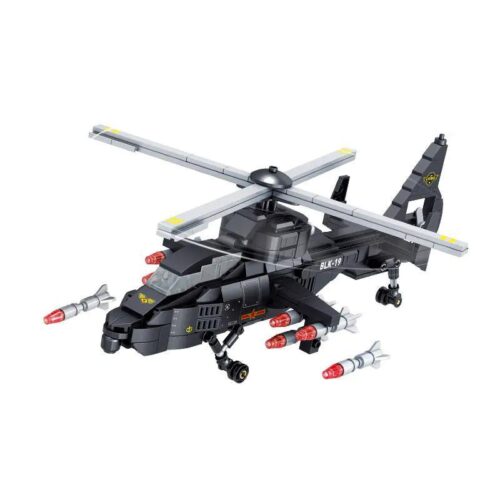 Trực thăng vũ trang Z-19 Brukko BLK-098 mô hình chiến đấu, đồ chơi lắp ghép quân sự cho bé trai 6 tuổi, 566 chi tiết, có thể bắn đạn nhựa