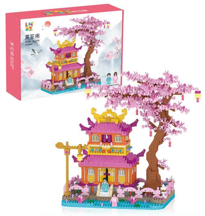 Bộ lắp ghép B.TOYS 607 Ngôi nhà thưởng hoa, mô hình kiến trúc cổ Trung Hoa với cây hoa anh đào nở rộ, đồ chơi xây dựng cho bé gái 8 tuổi, giá tốt, chất lượng cao