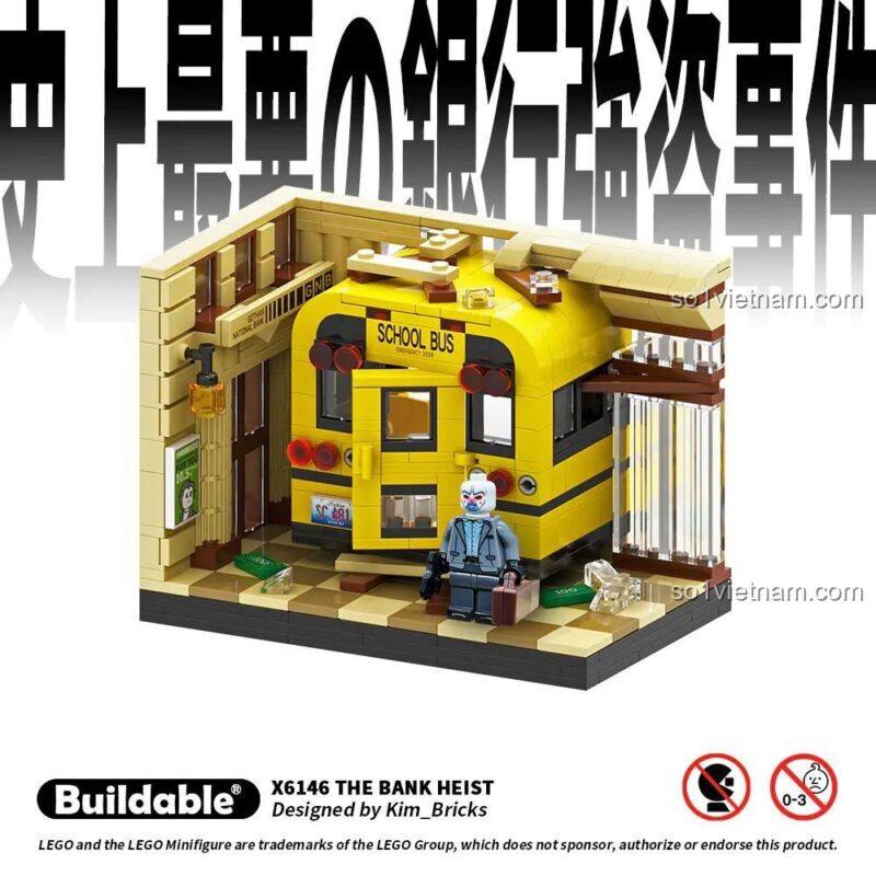 Hộp sản phẩm bộ lắp ghép Buildable X6146 Vụ Cướp Ngân Hàng, đồ chơi mô hình xe buýt trường học cho bé trai
