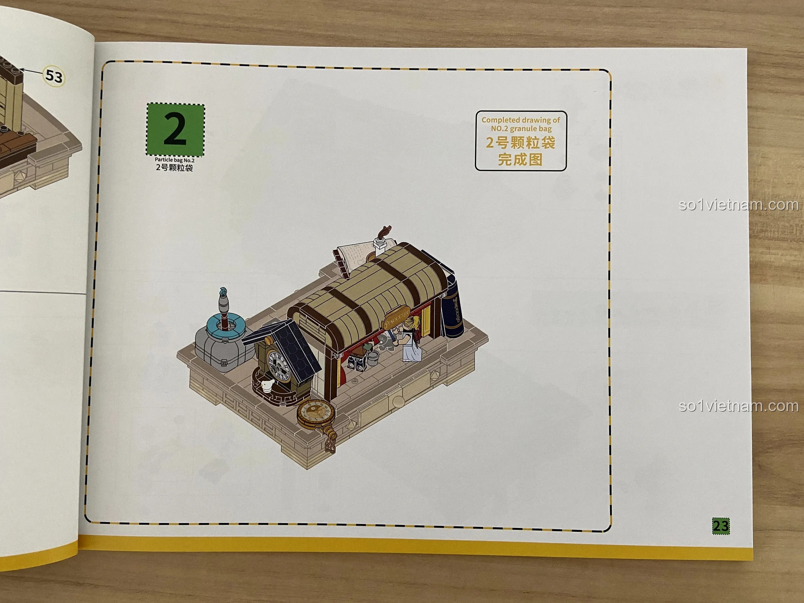 Hình ảnh hướng dẫn bước 2 lắp ráp phần cảnh quan của bộ mô hình Pinocchio 506186 trong sách.