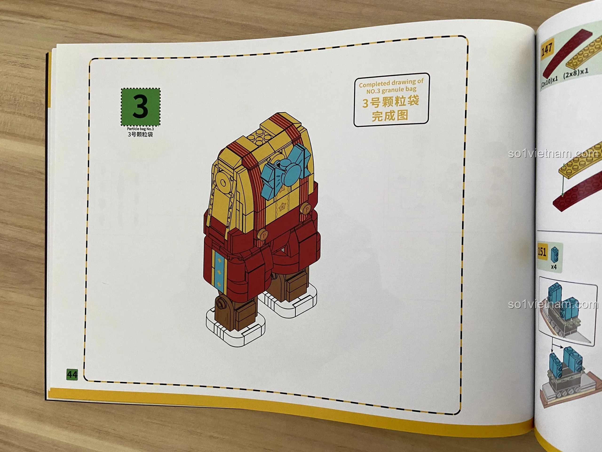 Hình ảnh hướng dẫn bước 3 lắp ráp phần thân của Pinocchio trong sách hướng dẫn Wekki 6186.