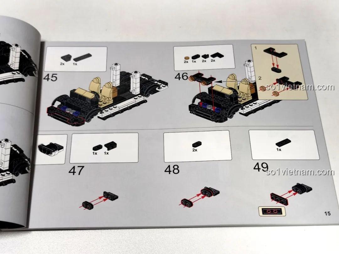Trang hướng dẫn lắp ráp bộ Xbert 66011 MB RACER 4X4, hiển thị các bước lắp ráp chi tiết phần thân xe.