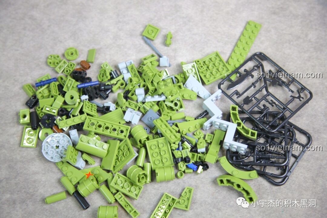 Toàn bộ các mảnh ghép trong gói số 5 của bộ Panlos T-34, bao gồm cả vũ khí cho minifigures.