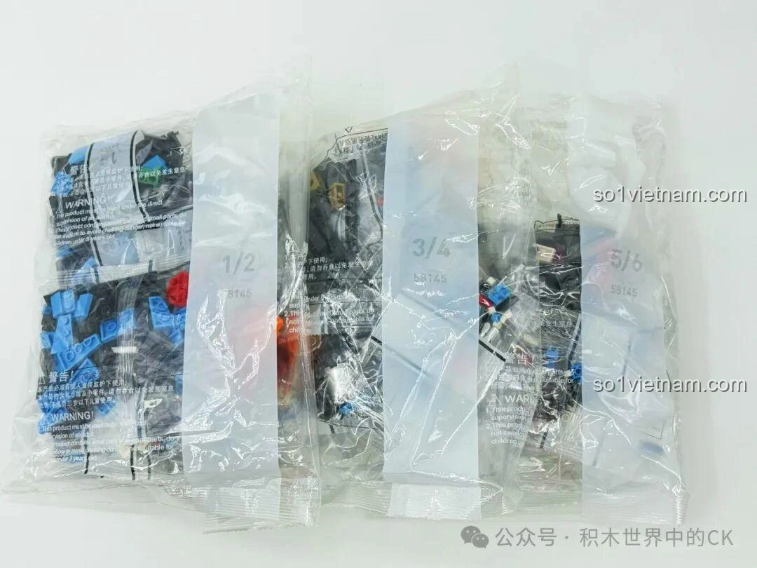 Các túi chi tiết lắp ráp Robot Vidar JIESTAR 58145 được đánh số thứ tự, giúp quá trình lắp ráp dễ dàng và có tổ chức.