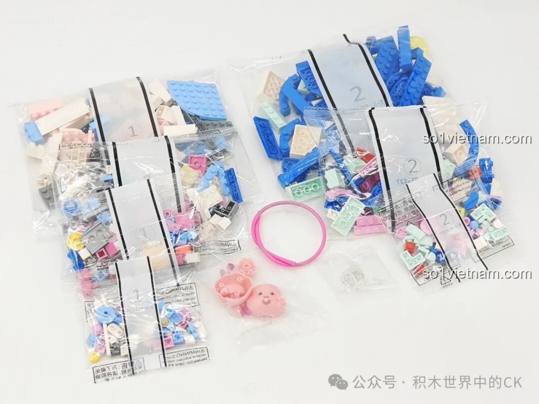 Các túi mảnh ghép được đánh số của bộ lắp ghép Mô hình cửa hàng kem Loopy TC2329.