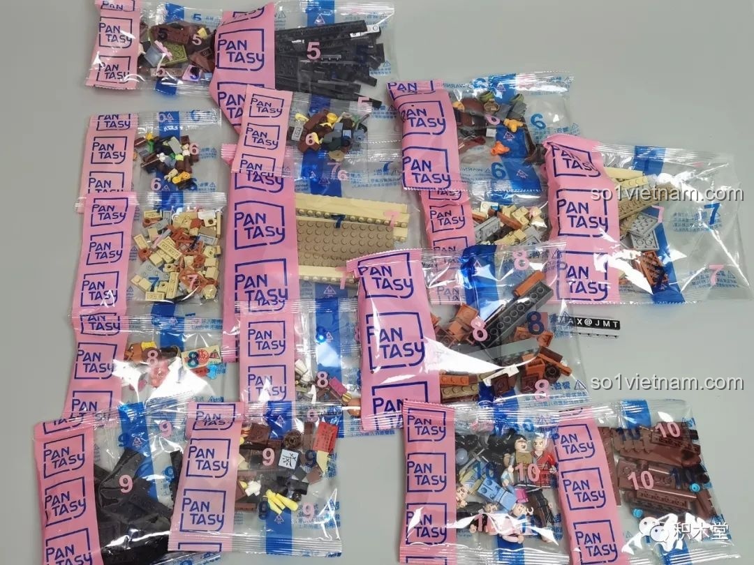 Các túi mảnh ghép được đánh số từ 5 đến 10 của bộ xếp hình Khách Điếm Đồng Phúc - Sân Sau.