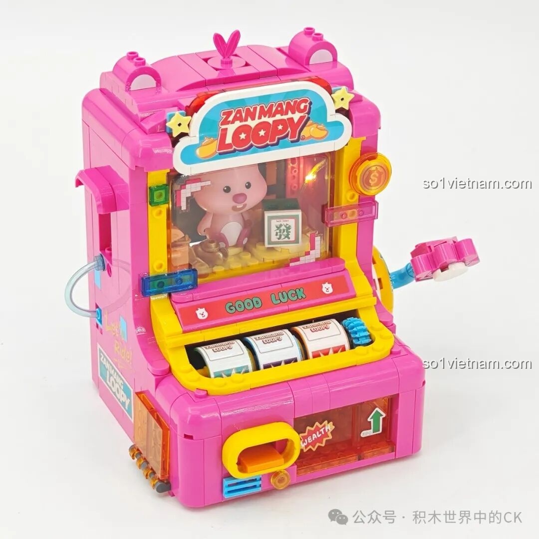 Các túi mảnh ghép của bộ đồ chơi Máy Slot Machine Loopy TC2330, màu hồng đậm là chủ đạo, rất nổi bật.