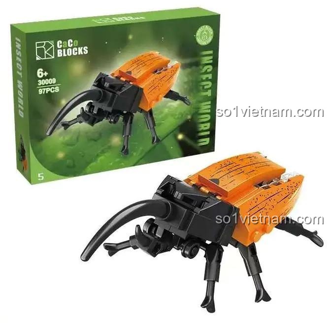bộ lắp ghép Côn trùng 8 mẫu CACO 30009 hình con bọ hung cam đen, giúp bé khéo léo, cho Con trai 6 tuổi.
