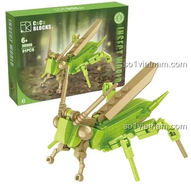 đồ chơi lắp ráp CACO 30009 hình con châu chấu xanh lá, đồ chơi giáo dục cho Con trai 6 tuổi, giá trị cao.