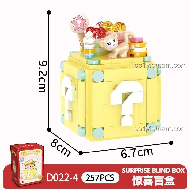 CaCo Blocks D022 hộp mù bất ngờ Rạp Xiếc, đồ chơi xếp hình D022, cho bé gái 6 tuổi, kích thước hộp