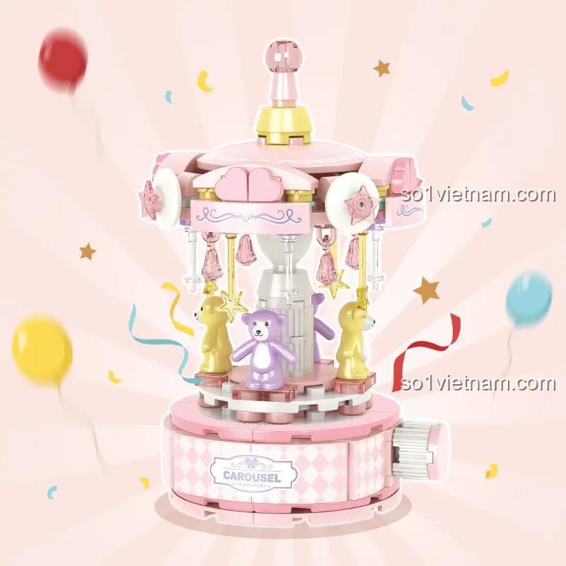 CaCo Blocks D022 bộ lắp ghép Vòng Quay Ngựa Gỗ, đồ chơi mô hình Rạp Xiếc, cho bé gái 6 tuổi