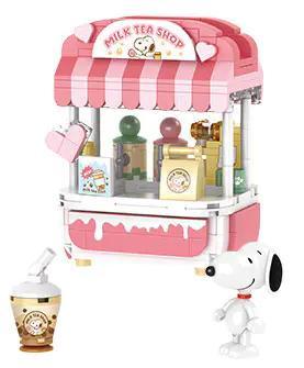 Mô hình tiệm trà sữa Snoopy S020 CACO, bộ lắp ghép dễ thương cho bé gái 6 tuổi, 336 mảnh, màu hồng trắng vàng, đồ chơi sáng tạo