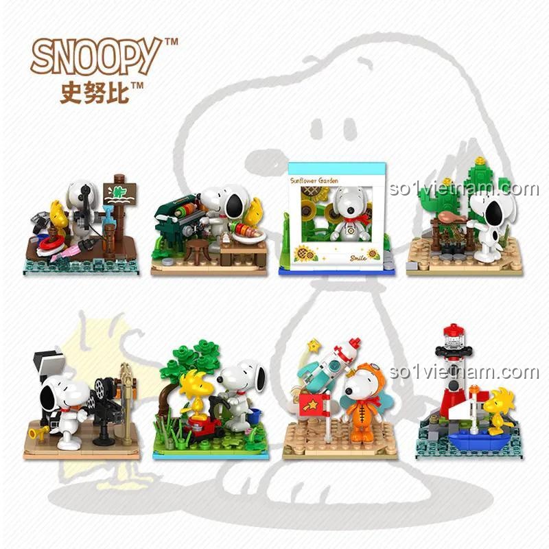 Bộ lắp ghép Snoopy 8 mẫu CACO S024, mô hình Snoopy và bạn bè, đồ chơi xếp hình cho bé 6 tuổi, quà tặng ý nghĩa