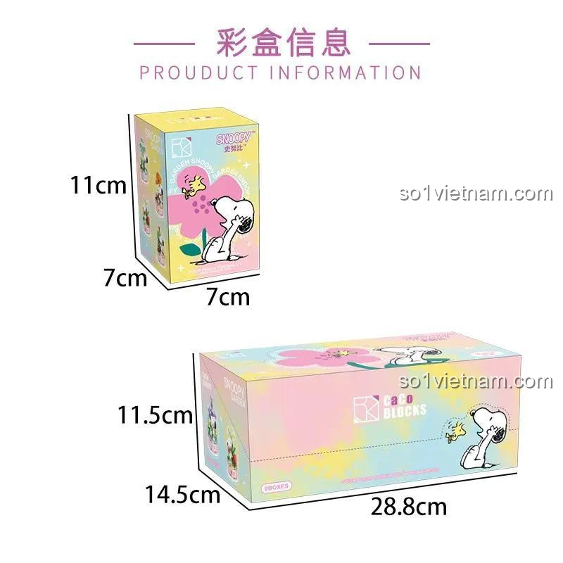 Hộp sản phẩm Chậu Cây Snoopy Vòng 4 CACO S025, bộ lắp ghép Snoopy Garden, 1210 mảnh, đồ chơi xếp hình cho bé gái 6 tuổi