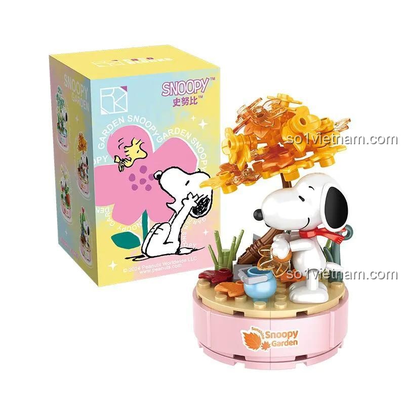 Mô hình Chậu Cây Snoopy Vòng 4 CACO S025, mẫu 1: Chậu cây hoa cẩm tú cầu, bộ lắp ghép Snoopy Garden, 185 mảnh, đồ chơi xếp hình cho bé gái 6 tuổi