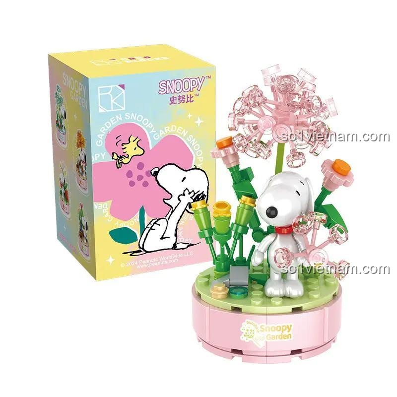 Mô hình Chậu Cây Snoopy Vòng 4 CACO S025, mẫu 4: Chậu cây xương rồng, bộ lắp ghép Snoopy Garden, 139 mảnh, đồ chơi xếp hình cho bé gái 6 tuổi