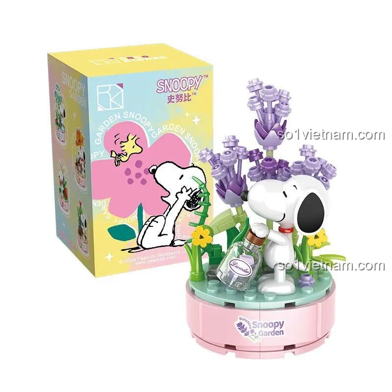Mô hình Chậu Cây Snoopy Vòng 4 CACO S025, mẫu 6: Chậu cây hoa anh đào, bộ lắp ghép Snoopy Garden, 144 mảnh, đồ chơi xếp hình cho bé gái 6 tuổi