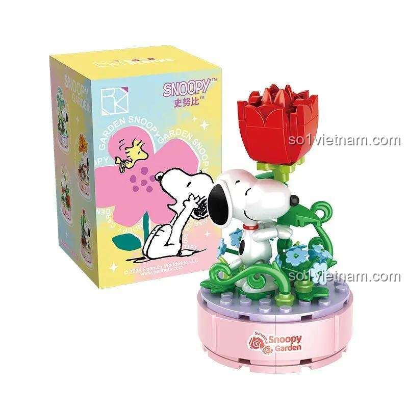 Mô hình Chậu Cây Snoopy Vòng 4 CACO S025, mẫu 7: Chậu cây hoa oải hương, bộ lắp ghép Snoopy Garden, 162 mảnh, đồ chơi xếp hình cho bé gái 6 tuổi