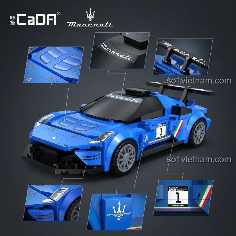 So sánh mô hình xe đua Maserati GT2 CaDA C55031 và hộp sản phẩm