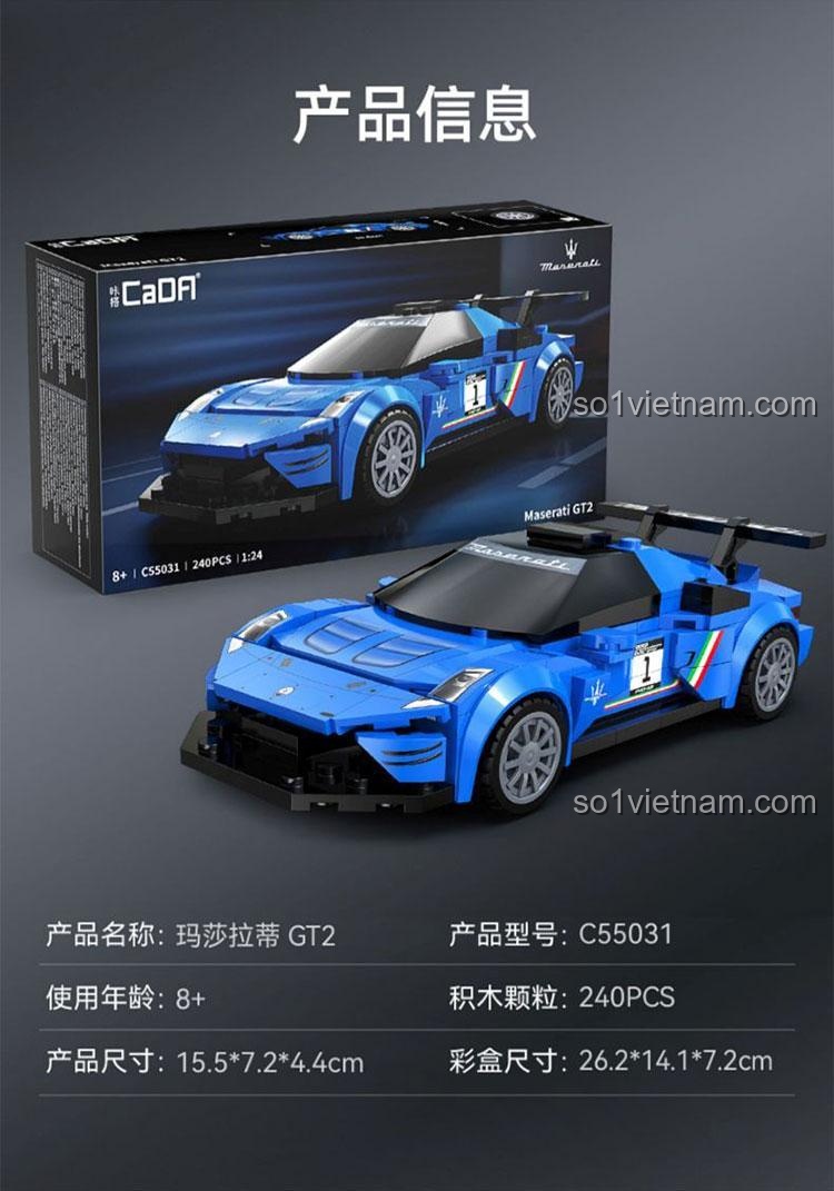 So sánh kích thước mô hình xe đua Maserati GT2 CaDA C55031 và kích thước hộp sản phẩm