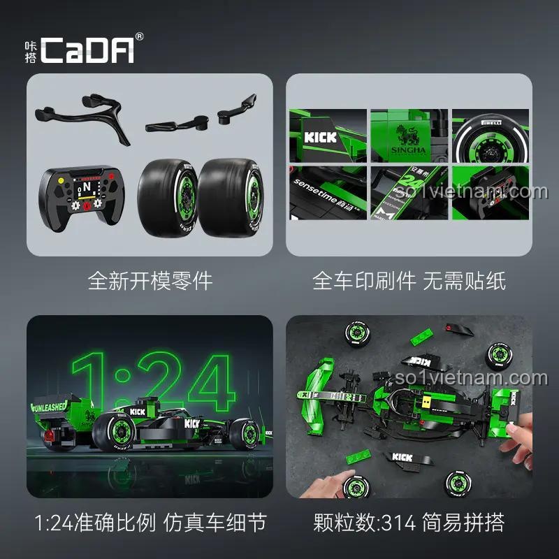 Chi tiết bộ lắp ghép CaDA C55032 Xe đua F1, các mảnh in không cần dán decal, tỉ lệ 1:24, 314 mảnh, lắp ráp dễ dàng, chất lượng tốt