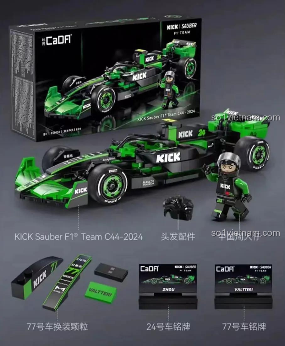 bộ lắp ghép Xe đua F1 CaDA C55032 với minifigure Châu Quán Vũ, mô hình xe F1 KICK Sauber C44-2024 chi tiết cao, đáng tiền cho bé trai 8 tuổi