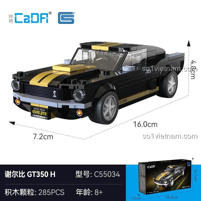 Kích thước mô hình CaDA C55034 Shelby GT350H 1:24, bộ lắp ghép xe đua cơ bắp, chi tiết cao, giá tốt cho bé trai 8 tuổi.