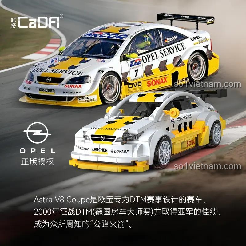 Opel Astra V8 Coupe CaDA, mô hình xe đua chân thực, so sánh với xe thật, chất lượng cao cho bé trai.