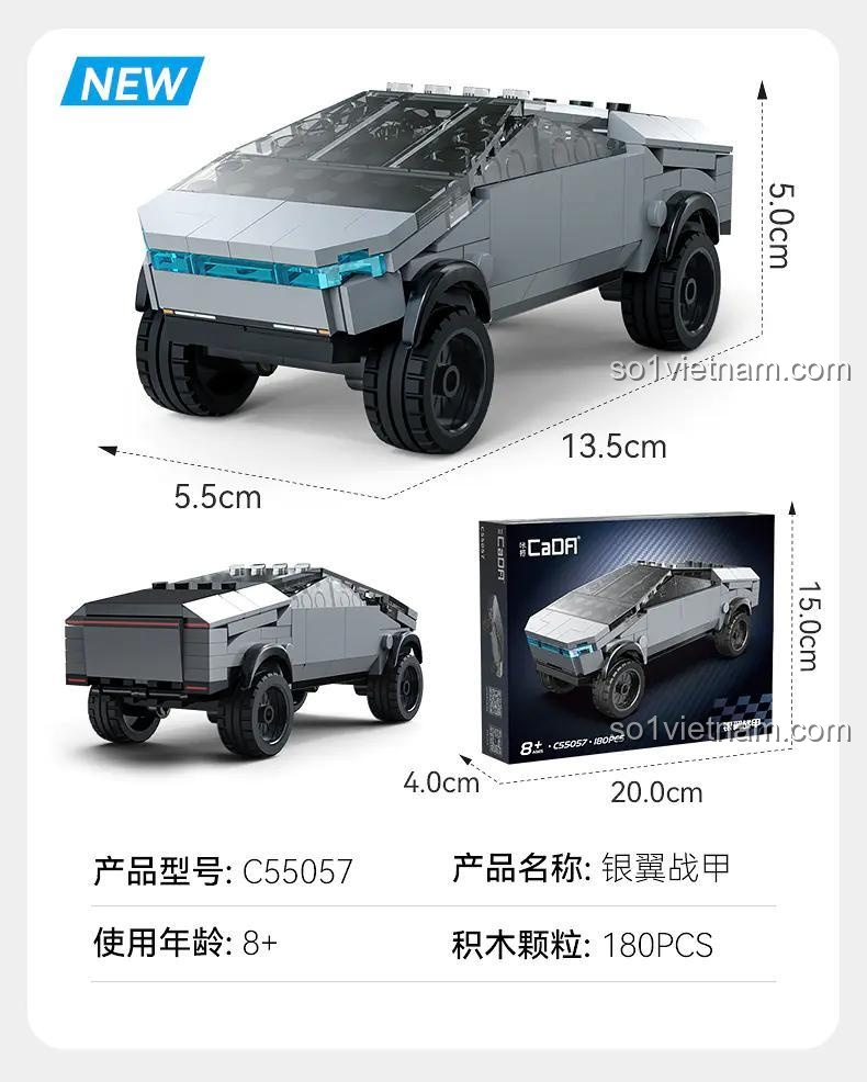 Thông số kỹ thuật của đồ chơi xếp hình Mô hình Cybertruck 55057, món quà sáng tạo cho bé trai.